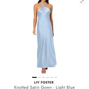 Liv Foster Light Blue Knotted Satin Gown- Light Blue Bridesmaid dress